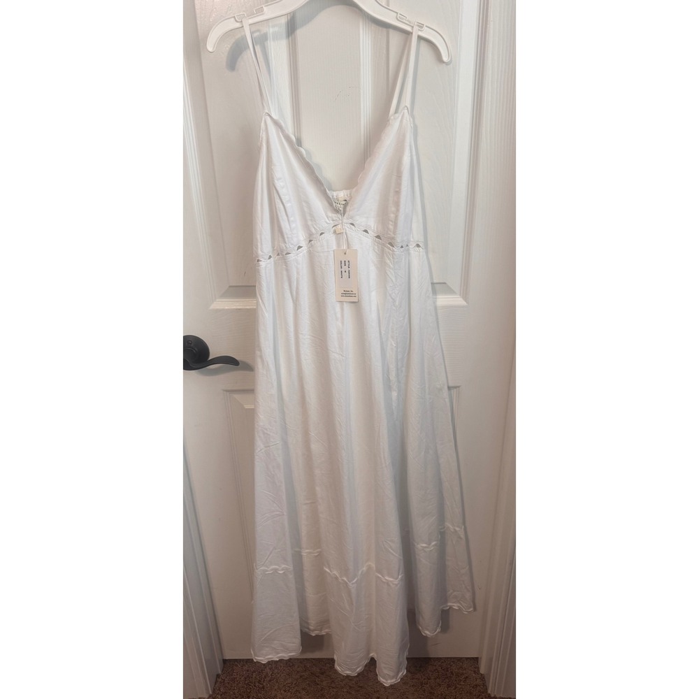 Sim & Sam Dress White Ric Rac Trim Smocked Maxi Sundress Medium NWT